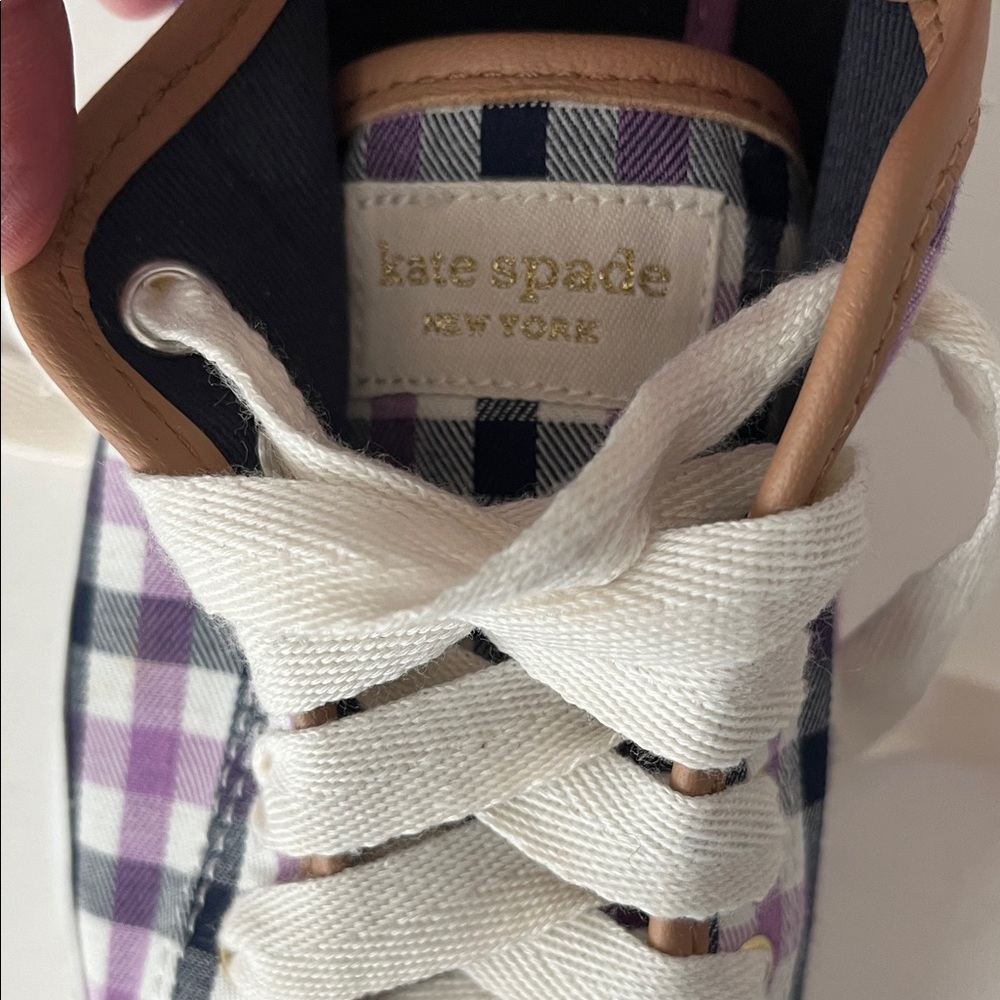 Keds Kate Spade Purple Black Plaid Gingham Print Tie Sneakers Platform Preppy 8 - Picture 10 of 15